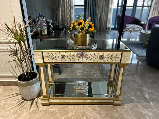 Golden Venetian Console with Drawers Venetian Design - Shop Venetian Mirrors and Furniture | Worldwide Shipping