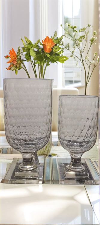 Crystal Pedestal Vase with Square Base Venetian Design